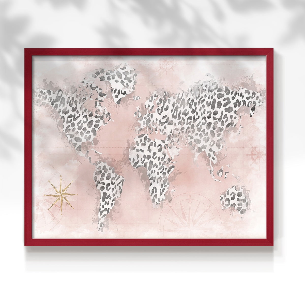 Pink Cheetah Map by Natalie Carpentieri - Restickable Framed Giclée Print