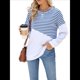 thumbnail image 3 of Sudadera Tipo Túnica A Rayas con Bloques de Color para Mujer, de Larga y Cuello Redondo, Holgada y Azul y M, 3 of 10