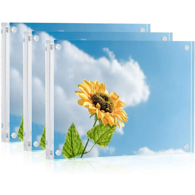 Acrylic Picture Frame Set 3 Pcs 5x7 Inch Magnetic Clear Photo Frame Free Standing for Tabletop Desktop Display