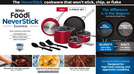 Ninja™ Foodi™ NeverStick™ Essential 14-Piece Cookware Set, Red, C19700RD