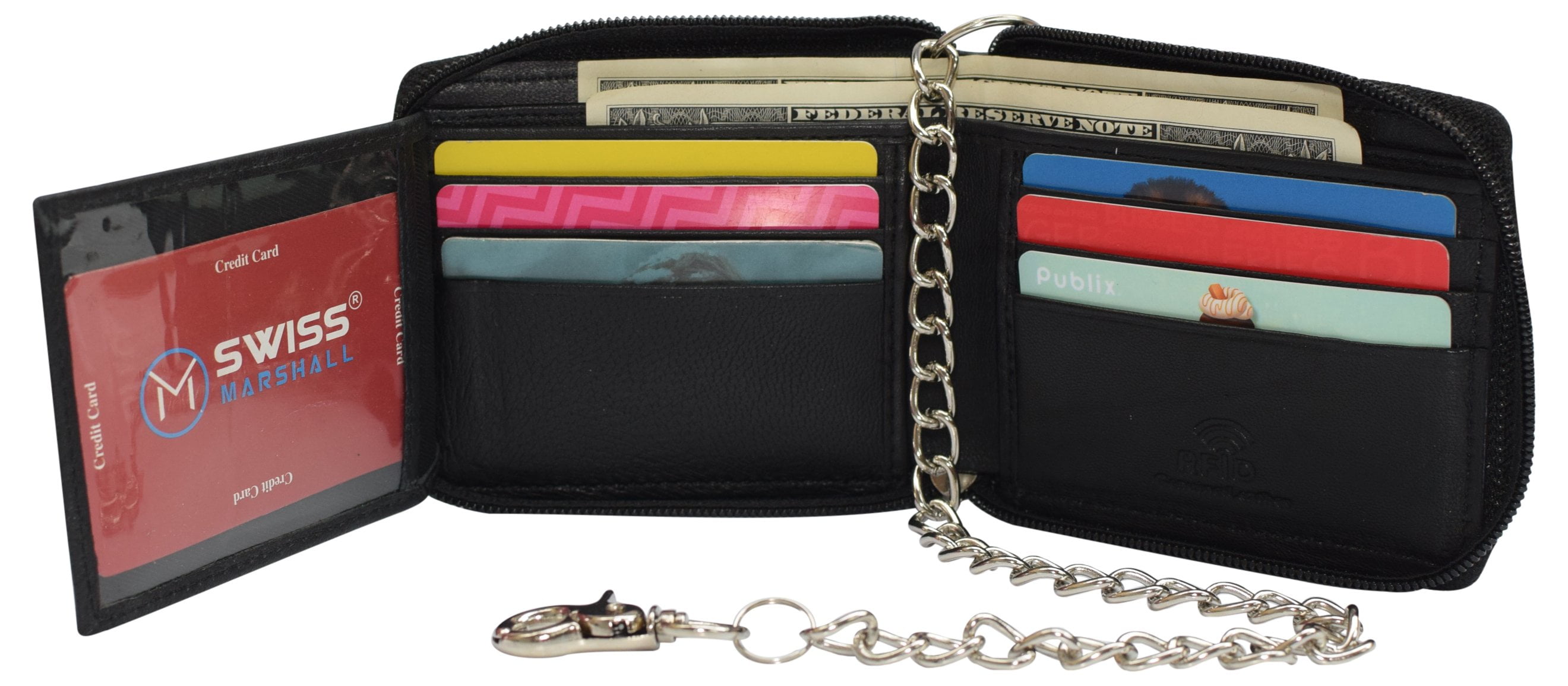 Mens zipper outlet wallet with chain
