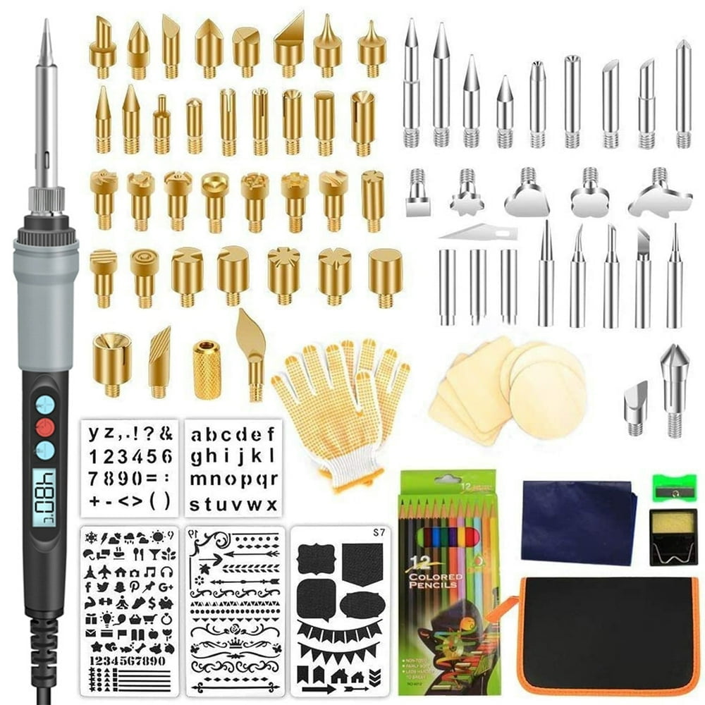 Ensemble de 110 Pcs de Stylos à Bois avec Écran LCD, Stylo à Bois Professionnel, Brûleur, Outil de Bricolage à Bois, Ensemble de Pyrogravure, Température Réglable pour Gaufrage, Sculpture, Soudure