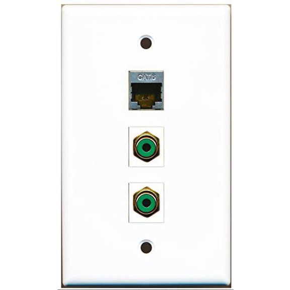 RiteAV - 2 Port RCA Green and 1 Port Shielded Cat6 Ethernet Wall Plate