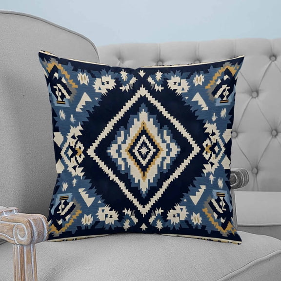Navy Blue Brown Boho Throw Pillow Covers, Soft Pillowcases with Invisible Zipper, Vintage Geometric Southwestern Decorative Square Pillow Cushion Covers for Living Room Couch Sofa Bed 18x18 Inches