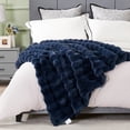thumbnail image 6 of JONIYEAR Super Large Soft Fuzzy Bubble Faux Rabbit Fur Bed Blanket Queen Size 80" x 90",Decorative Big Thick Warm Fluffy Blanket for Winter, Luxury Cute Cozy Plush Shaggy Comfy Furry Blanket,Navy Blu, 6 of 10