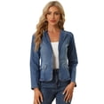 thumbnail image 1 of Chaqueta Vaquera con Solapa para Mujer Chaqueta de Mezclilla de Trabajo con un Botón de Manga Larga Azul XS, 1 of 2