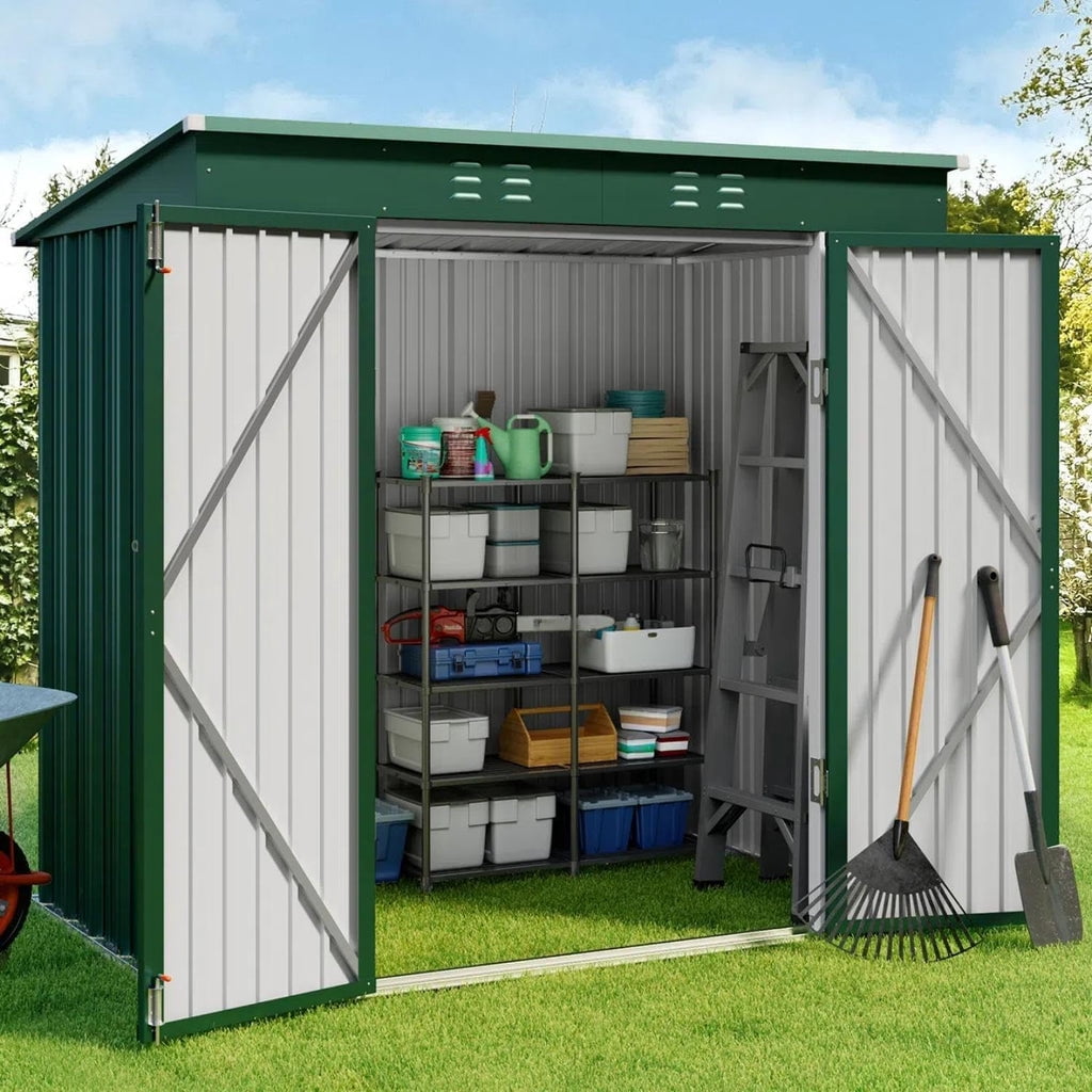 6x4 ft Outdoor Storage Shed on Sale, Sheds & Outdoor Storage with Lockable Doors, Metal Garden Shed by Durable Galvanized Steel for Patio, Lawn, Green