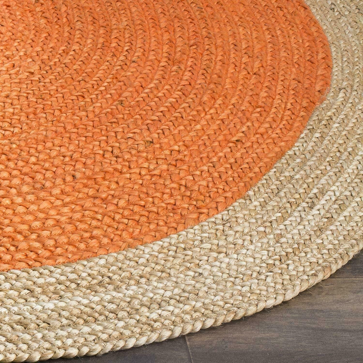 Avgari Creation Handmade Natural Jute Rug Round Area Rug Rug for Home Decor (2 Feet Round (24x24 Inches), Orange + Beige Border)