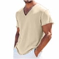 thumbnail image 3 of Goodtrade8 Mens Summer Shirts Loose Cotton Linen Pullover V-Neck Casual Lightweight Solid Color Short Sleeve Mens Shirts, 3 of 7