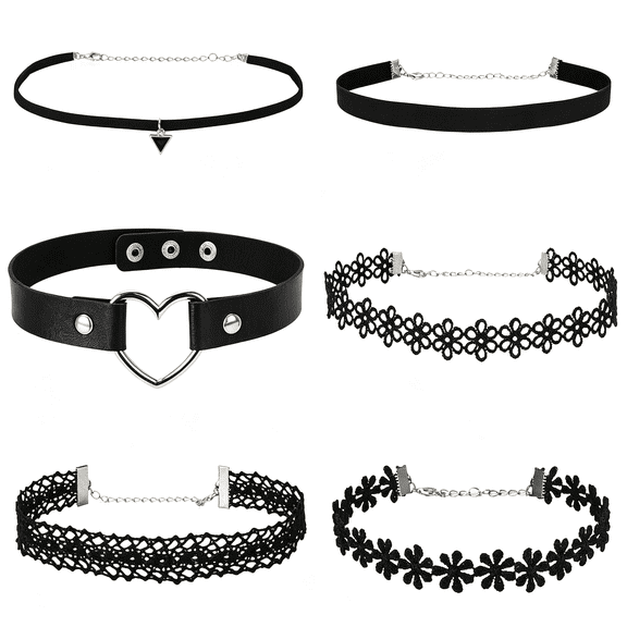 DESIGNICE 6Pcs Black Choker Necklace Set for Women,Velvet Lace Adjustable Chokers|Gothic Punk Necklace,Classic Layered Choker Jewelry for Daily Cosplay Halloween Christmas Party Wedding