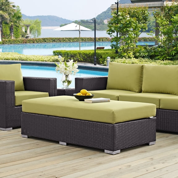 Afuera Living Rectangle Fabric Rattan Patio Ottoman in Espresso / Mocha