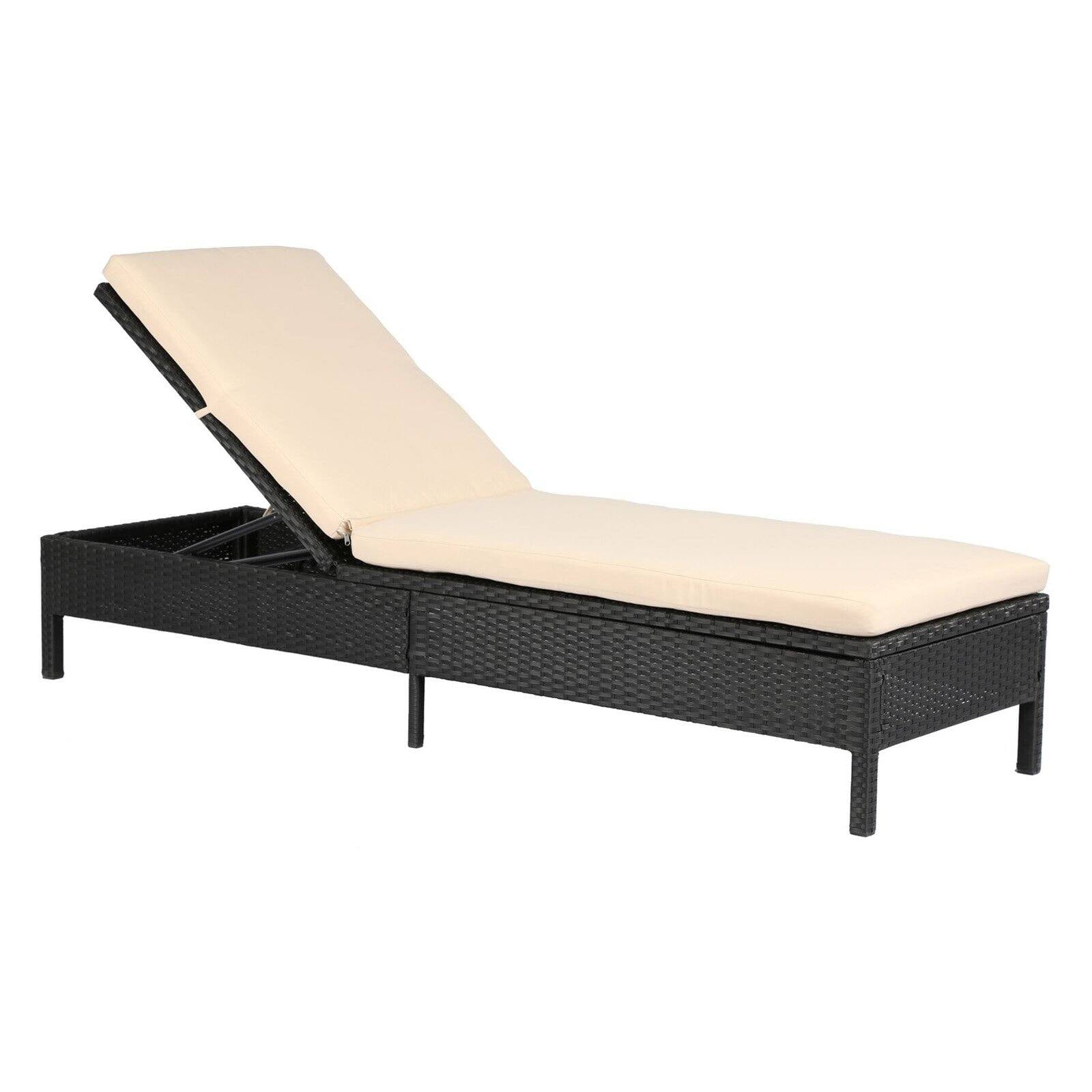 Lux Furniture Modern Wicker Chaise Lounge Chair with Cushions