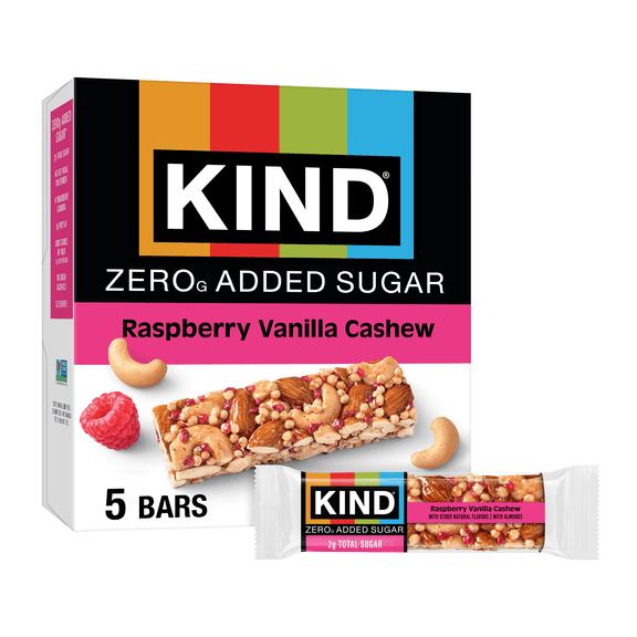 KIND Keto Snack ZEROg Added Sugar Raspberry Vanilla Cashew, 6 count, Box