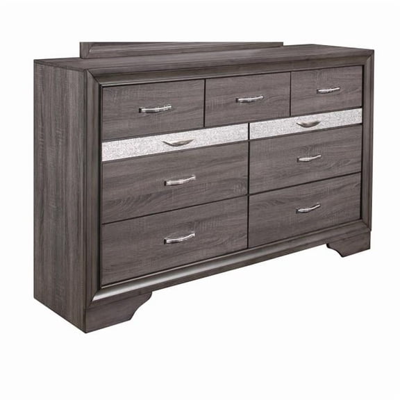 60 x 62 x 16 in. Gray Solid Wood Nine Drawers Double Dresser