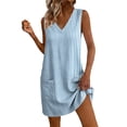 thumbnail image 2 of QUNYINEY Summer Sun Dresses Women Striped Sleeveless A Line Mini Tank Dress Loose Fit V Neck Beach with Pockets Casual Dresses, 2 of 7