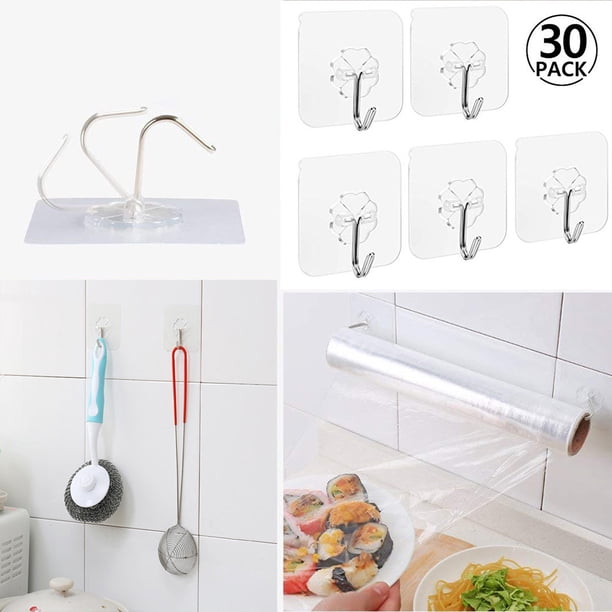 Fiudx Ganchos de Ventosa Transparentes, Resistentes Colgadores de Pared de Plástico, Fáciles de Instalar para Baño y Cocina, Porta Toallas y Llaveros, Organizador Compacto, Juego de 30 Piezas, Tamaño