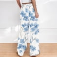 thumbnail image 4 of ClodeEU Women's Print Wide Leg Pants , Loose Fit Casual Trousers with Drawstring Waist and Pockets White 08,Womens Plus M, 4 of 4