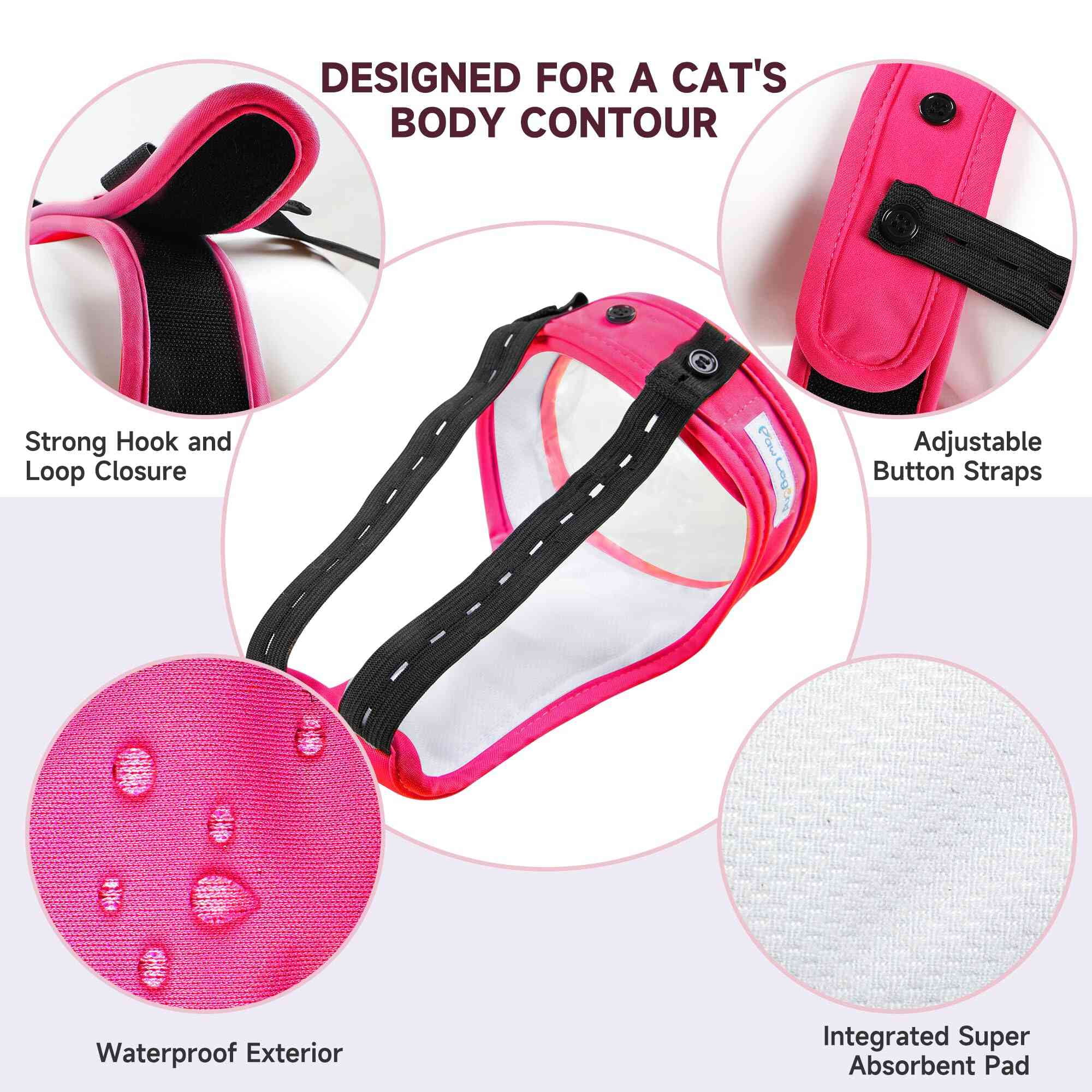 Paw Legend Cat Diapers for Female Cats Spraying Washable Reusable Kitten Diapers for Cats Incontinence Pet Diapers (3 Pack, Colorful, Large)