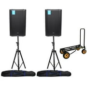 (2) PRESONUS AIR15 15" 1200w Active PA DJ Speakers+Hydraulic Stands+Rolling Cart