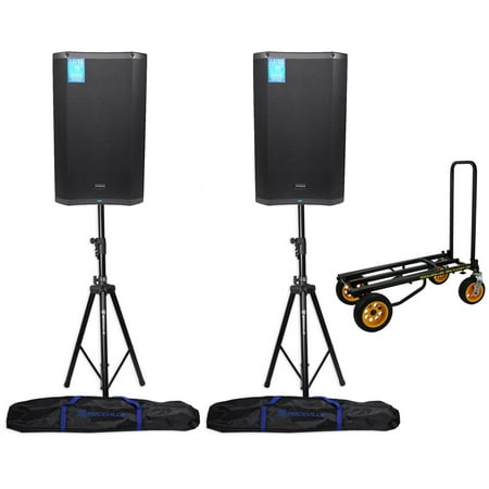 (2) PRESONUS AIR15 15" 1200w Active PA DJ Speakers+Hydraulic Stands+Rolling Cart