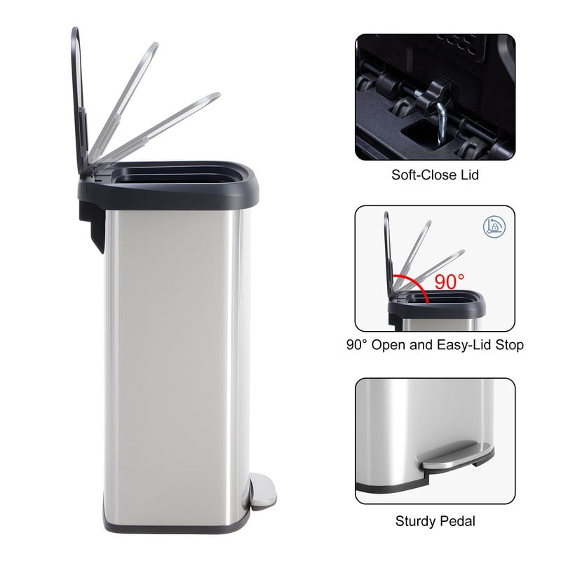 Gianna 21 Gallon/80 Liter Kitchen Trash Can with Lid, Stainless Steel Garbage Can with Soft-Close Lid & Foot Pedal, Large Step-on Waste Bins Trash and Recycle Bin Combo for Home Office