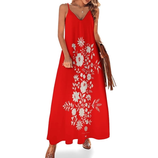 Vestido largo sin mangas con motivos florales húngaros Kalocsai para mujer