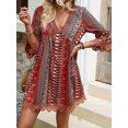 thumbnail image 2 of Women's Lace Trim Printed V Neck Three Quarter Sleeve Dress 95% Polyester 5% Spandex Comfortable Everyday Wear, 2 of 11