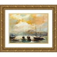 thumbnail image 1 of Bond 24x19 Gold Ornate Wood Framed with Double Matting Museum Art Print Titled - Boats by Sunset, 1 of 4
