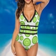 thumbnail image 7 of One Piece Swimsuit Women Tummy Control - V Neck Green Cucumber Slices Halter Swim Suits for Women 2025, Padded Full Coverage Bathing Swim Suit for Women, 7 of 7
