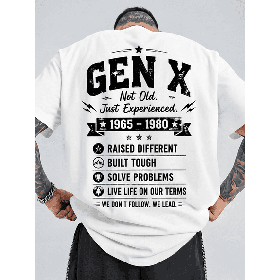 Gen X Graphic T-Shirt for Men & Women, Not Old Just Experienced Vintage Back Print Tee, 1965-1980 Retro Generation X Shirt