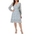 thumbnail image 2 of Unique Bargains Robe Portefeuille Bohème Florale Col en V Manches Évêque sous le Guen, 2 of 6