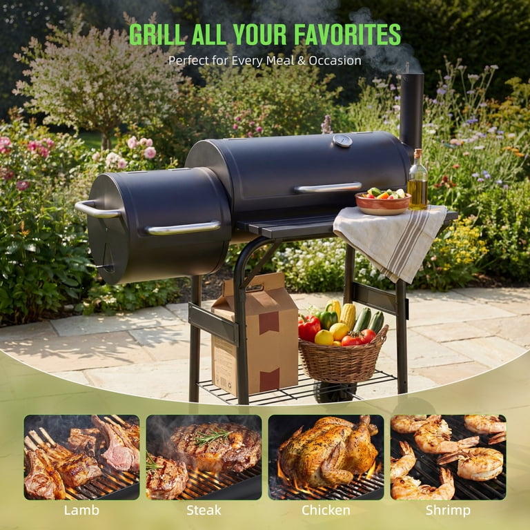 Vebreda 44" Charcoal Grill with Offset Smoker & Side Firebox photo 3