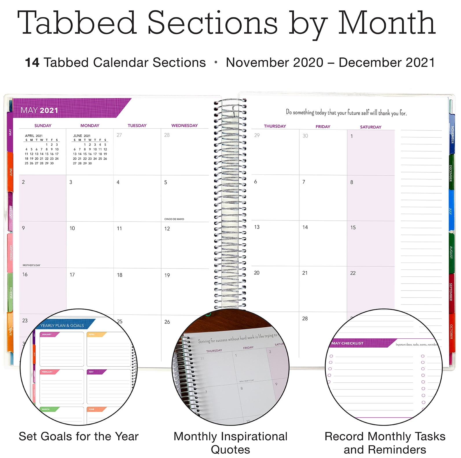 8.5x11 Includes Page Tabs Nov 2020 Through Dec 2021 Seaside Watercolors Bookmark Pocket Folder Daily Weekly Monthly Planner Yearly Agenda Planning Stickers Deluxe 2021 Planner: 14 Months