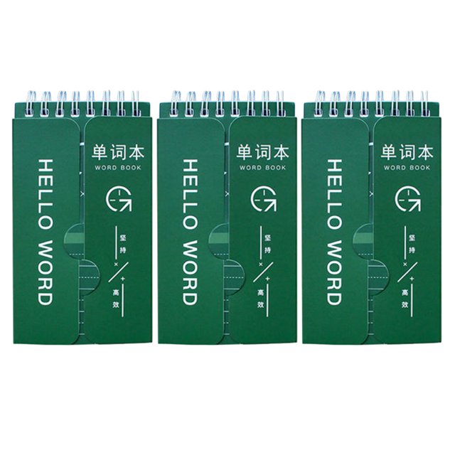KAKOWELY 3Pcs Diary Books Vocabulary Writing Notepads Students English Word Notepads (Green),5.31X"X3.15"X0.2"