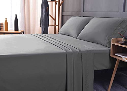 the Season Essentials Wrinkle Free Sheet Sets with Deep Pockets & Stain Resistant, 4 pc, 1800 Thread Count Bamboo Based, Gray, Queen
