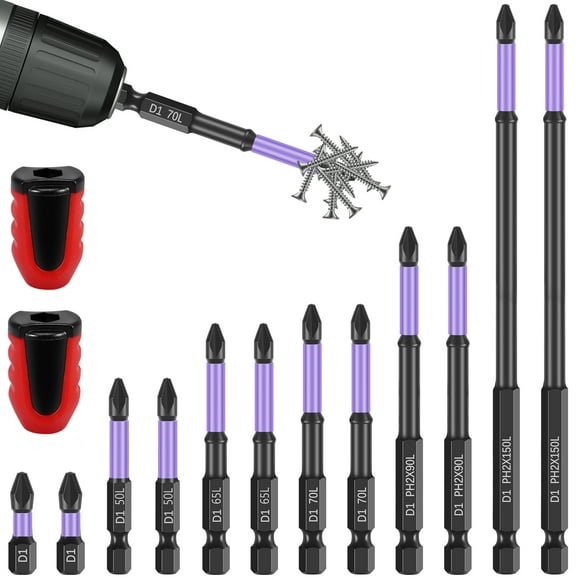 14Pcs High Hardness and Strong Magnetic Bit Anti-Slip Impact Screw Driver Bit Set Sturdy D1 Electric Screwdriver Bits Manual Screwdriver Impact Bits Set with 2 Magnetizers