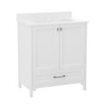 thumbnail image 2 of BizChair 30 Inch Bathroom Vanity with Sink, Storage Cabinet with Soft Close Doors and Bottom Drawer, Carrara Marble Finish Countertop, White, 2 of 12