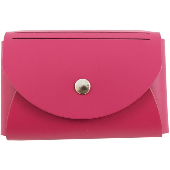 JAM Italian Leather Snap Business Card Cases with Round Flap, 2-1/4" x 3-1/2" x 3/4", Fuchsia, Sold Individually