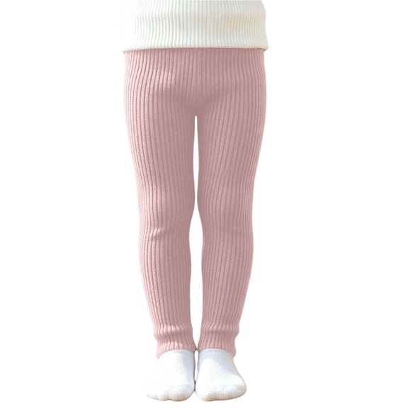 Klisyaur Leggings for Girl Ribbed Knit Elastic High Waist Ankle Tights Toddler Girls Stretchy Casual Comfy Warm Pants
