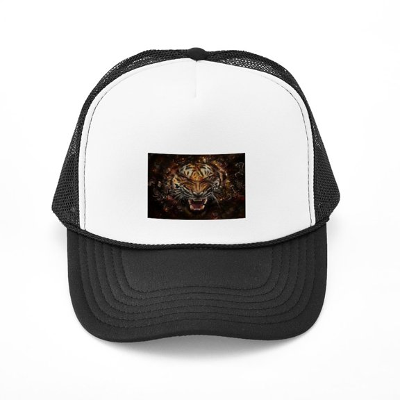CafePress - Angry Tiger Breaking Through Glass - Adjustable Unisex Printed Trucker Hat with Mesh Back