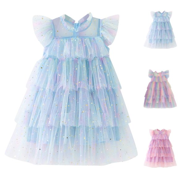 HJYCHN Kids Dress Sleeveless Gradient Tiered Mesh Party Gown with Back Button for Carnival Girls Dress 2-3 Years