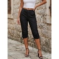 thumbnail image 3 of Pantalones capri de mujer para primavera/verano con cordón ajustable en los puños, color liso, corte ajustado y largo cropped., 3 of 9