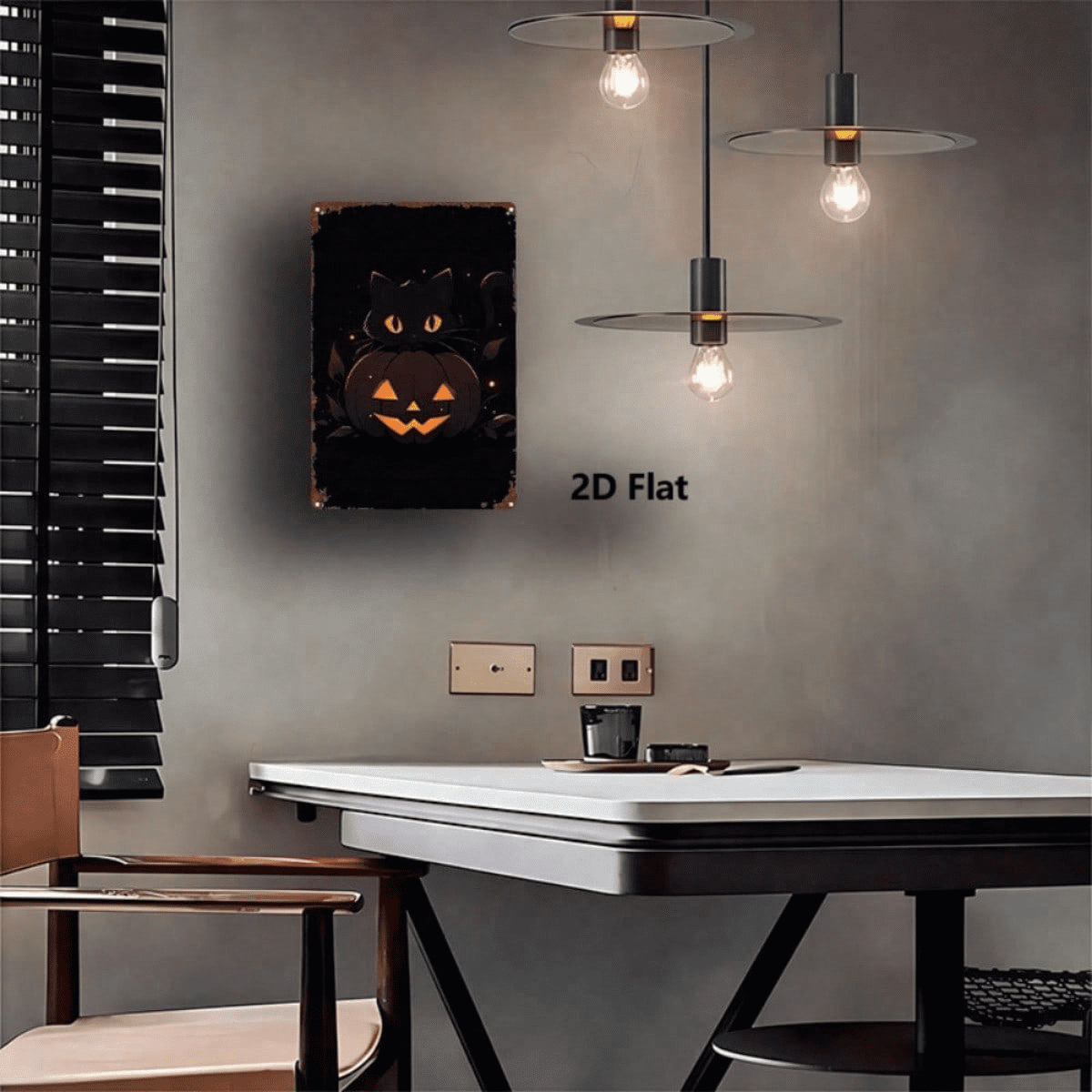 Vintage Retro Metal Sign 2D Flat Halloween Black Cat Pumpkin Lantern Art Painting Decor 8x12 Inch Single Piece Classic Ornament