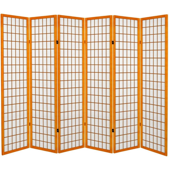 6 ft. Tall Japanese Window Pane Design Canvas Print Screen - Honey - 6 Panels