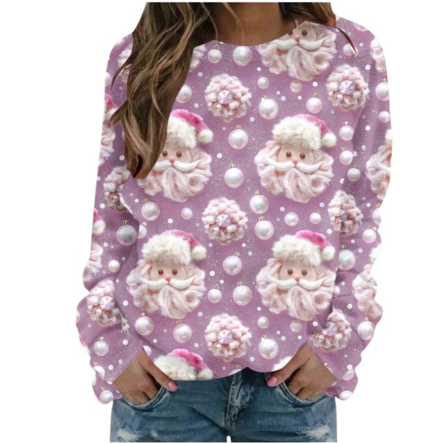 Pisexur Chandail en Molleton de Noël pour Femmes Sans Capuche Imprimé Graphique Vacances Col Rond Chandail en Molleton Ample Surdimensionné Automne Mode Décontracté Pull à Manches Longues pour Femmes