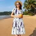thumbnail image 4 of Gukieu Lavender Flowers Print Women's Short Sleeve Dress, Elastic Waistband A-line with Pockets Summer Dress, Suitable for Daily Leisure, Work, Vacation, 4 of 6
