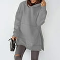 thumbnail image 4 of RYRJJ Oversized Sweatshirt for Women Fall Winter Long Sleeve Solid Color Tunic Hoodies Split Hem Loose Comfy Hooded Pullover Tops with Pockets(Gray,S), 4 of 7