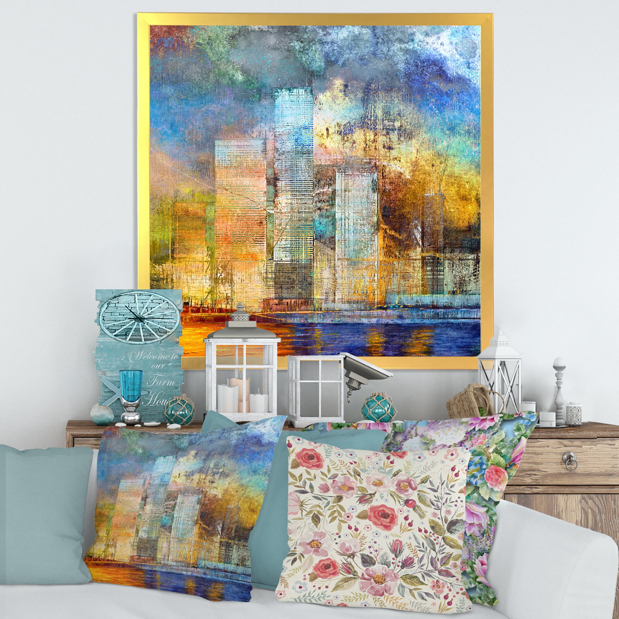Designart 'Skypscrapers In Futuristic City' Modern Framed Art Print