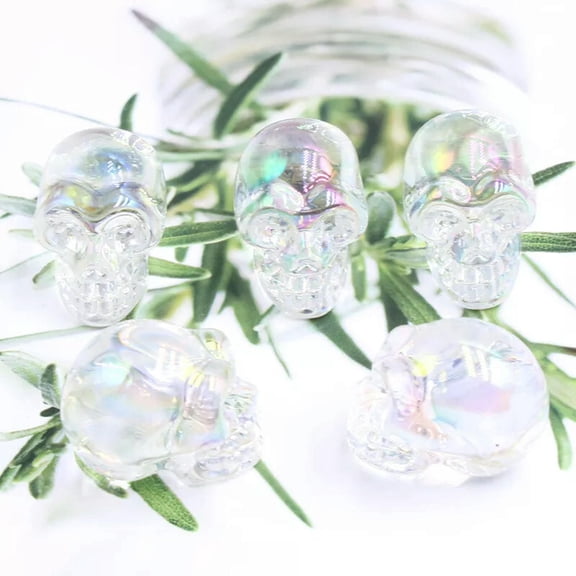 HOOUN 5pcs White Multicolor Skull Crystal Ornaments Halloween Charak Reiki