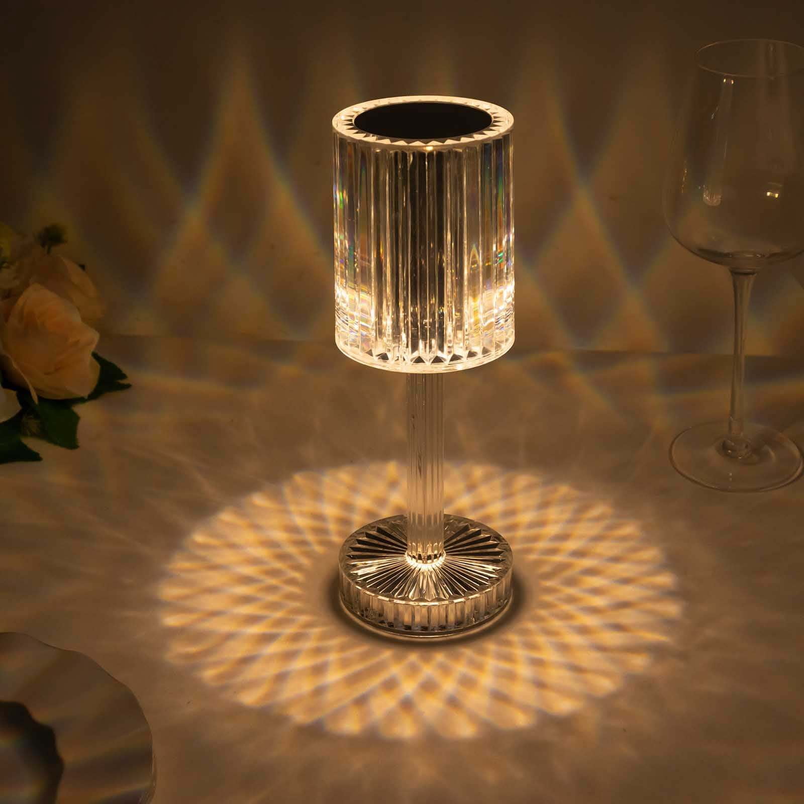 Efavormart 10" LED Acrylic Crystal Cylinder Color Changing Cordless Table Lamp, Rechargeable RGB Touch Control Accent Lamp